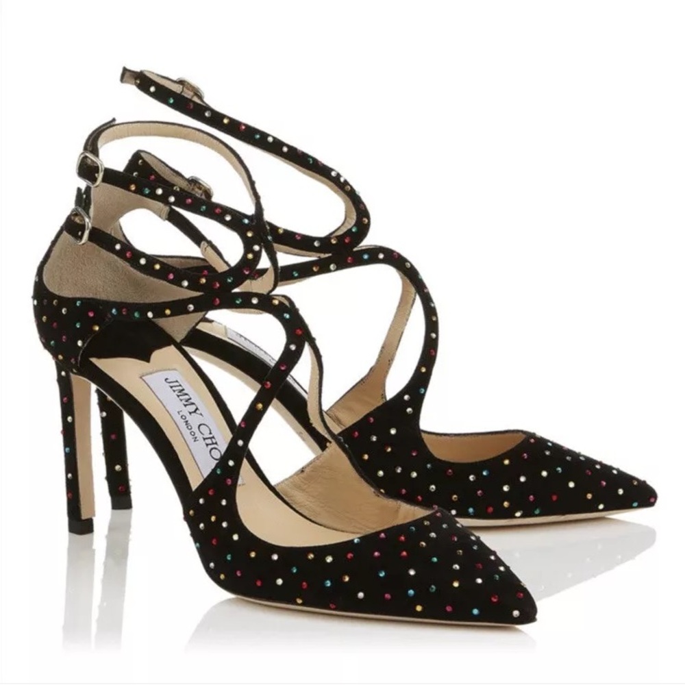 Jimmy Choo Black/Multi Lancer 100 Suede Embellished Crystals Pumps